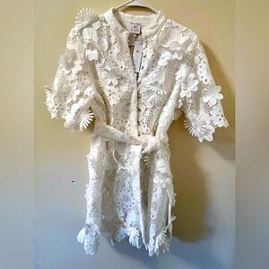 J.Marie White Lace Romper with Belt. Size Small